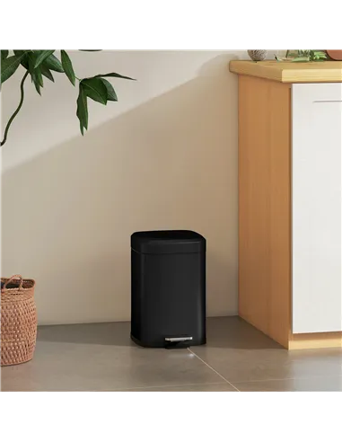 HOMCOM 12L Modern Boxy Metal Home Kitchen Bin - Black