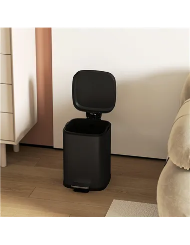 HOMCOM 12L Modern Boxy Metal Home Kitchen Bin - Black