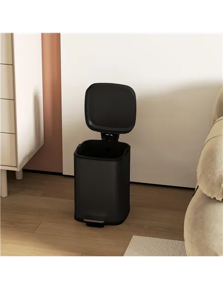 HOMCOM 12L Modern Boxy Metal Home Kitchen Bin - Black