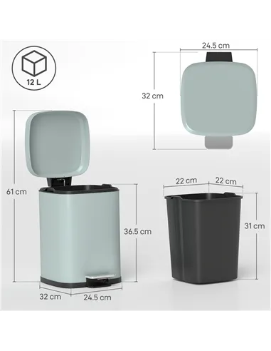 HOMCOM 12L Modern Boxy Metal Home Kitchen Bin - Light Green