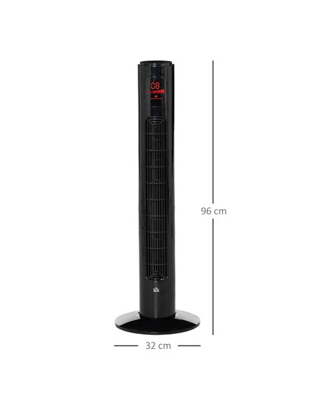 HOMCOM 38'' Freestanding Tower Fan, 3 Speed 3 Mode, 12h Timer, 70 Degree Oscillation, LED Panel, 5M Remote Controller, Black