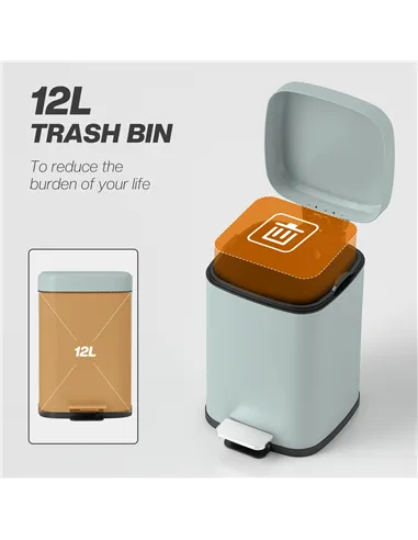 HOMCOM 12L Modern Boxy Metal Home Kitchen Bin - Light Green