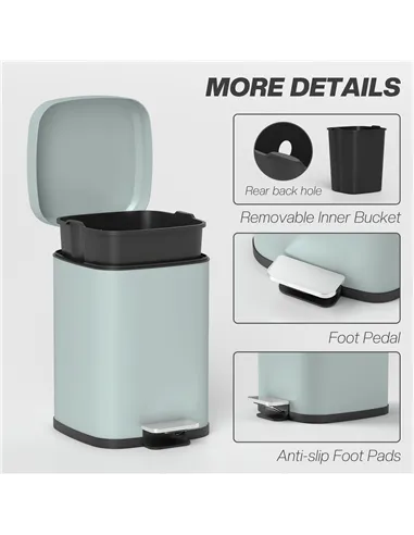 HOMCOM 12L Modern Boxy Metal Home Kitchen Bin - Light Green