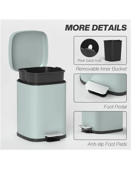 HOMCOM 12L Modern Boxy Metal Home Kitchen Bin - Light Green
