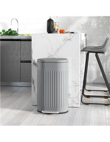 HOMCOM 30L Metal Kitchen Bin, with Soft-Close Lid - Grey