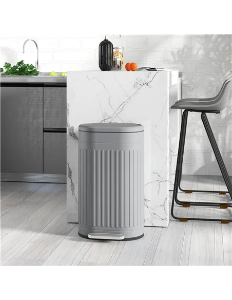 HOMCOM 30L Metal Kitchen Bin, with Soft-Close Lid - Grey