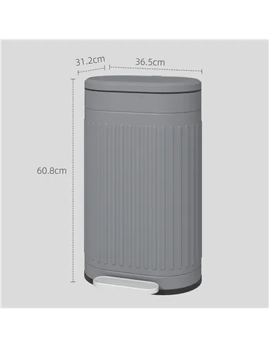 HOMCOM 30L Metal Kitchen Bin, with Soft-Close Lid - Grey