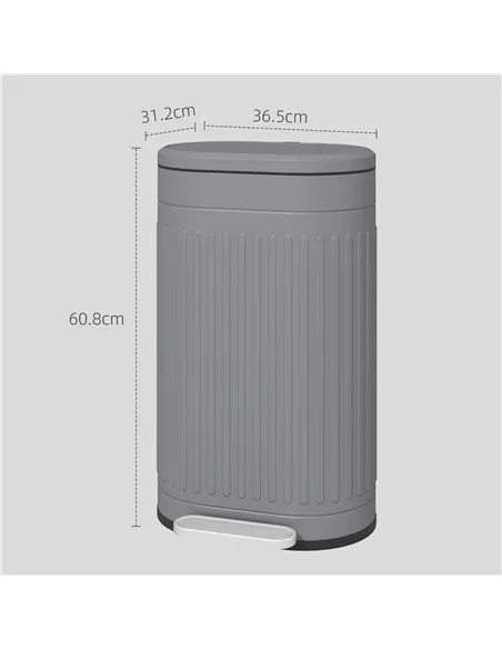 HOMCOM 30L Metal Kitchen Bin, with Soft-Close Lid - Grey