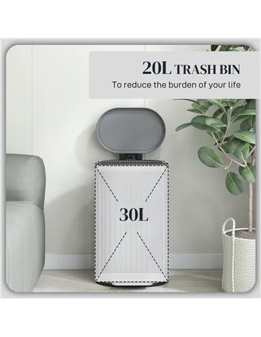 HOMCOM 30L Metal Kitchen Bin, with Soft-Close Lid - Grey