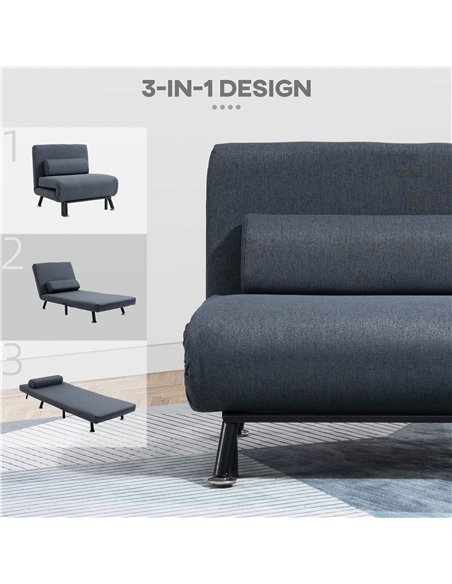 HOMCOM Linen Chair Bed, 3-in-1 Convertible Sleeper Chair with Adjustable Backrest, Pillow, for Living Room, Bedroom, Dark Grey