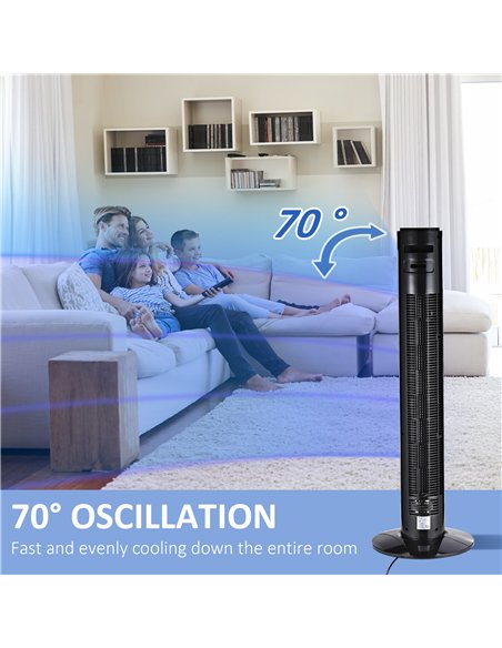 HOMCOM 38'' Freestanding Tower Fan, 3 Speed 3 Mode, 12h Timer, 70 Degree Oscillation, LED Panel, 5M Remote Controller, Black