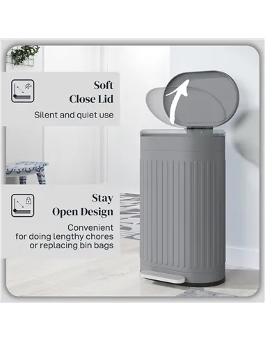 HOMCOM 30L Metal Kitchen Bin, with Soft-Close Lid - Grey