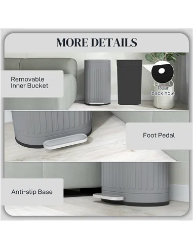 HOMCOM 30L Metal Kitchen Bin, with Soft-Close Lid - Grey