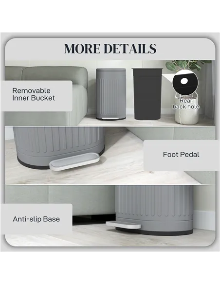 HOMCOM 30L Metal Kitchen Bin, with Soft-Close Lid - Grey