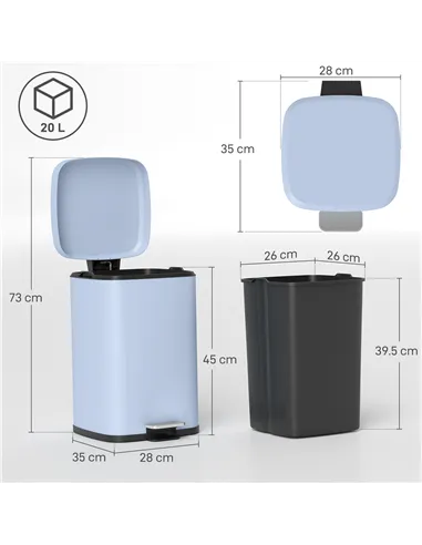 HOMCOM 20L Modern Boxy Metal Home Kitchen Bin - Light Blue