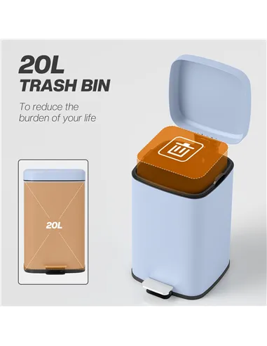 HOMCOM 20L Modern Boxy Metal Home Kitchen Bin - Light Blue