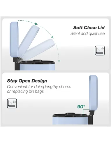 HOMCOM 20L Modern Boxy Metal Home Kitchen Bin - Light Blue