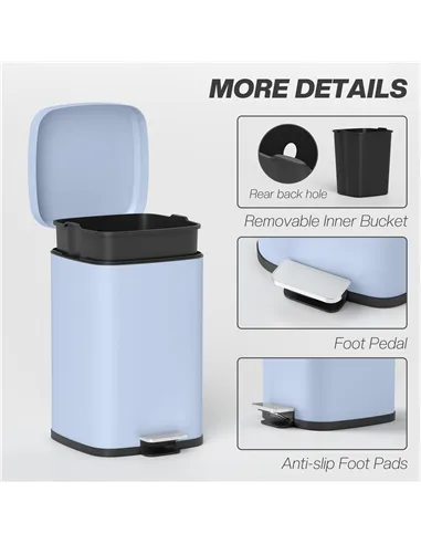 HOMCOM 20L Modern Boxy Metal Home Kitchen Bin - Light Blue