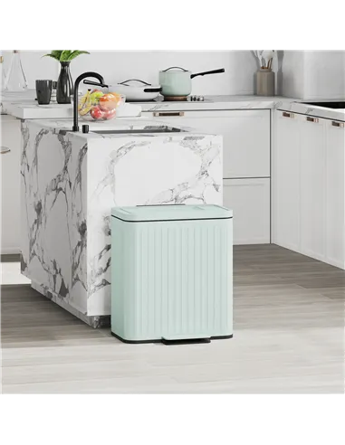 HOMCOM Dual Kitchen Bin, 2 x 20L Double Bin for Recycling and Waste, Fingerprint-proof Pedal Bin with Soft-Close Lid, Removable 