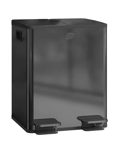 HOMCOM 40L Dual Compartment Stainless Steel Bin, with Deodoriser Holders - Black