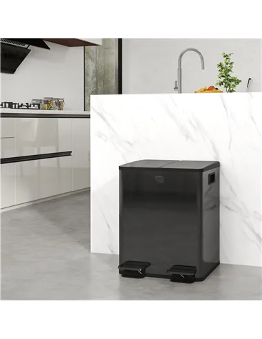 HOMCOM 40L Dual Compartment Stainless Steel Bin, with Deodoriser Holders - Black