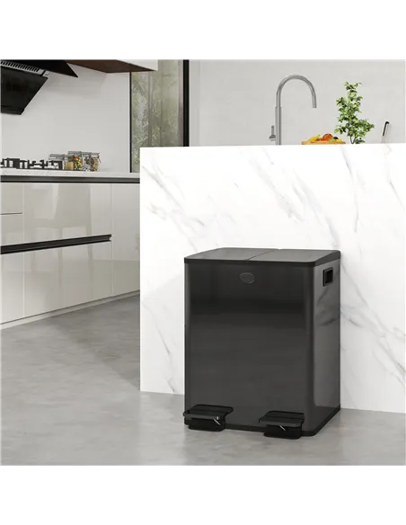 HOMCOM 40L Dual Compartment Stainless Steel Bin, with Deodoriser Holders - Black