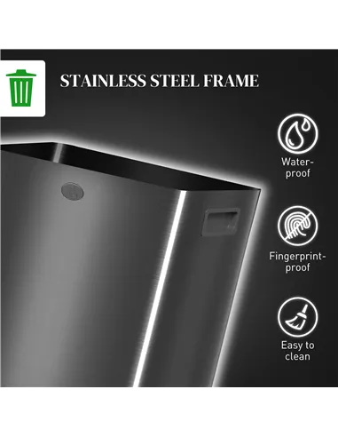 HOMCOM 40L Dual Compartment Stainless Steel Bin, with Deodoriser Holders - Black
