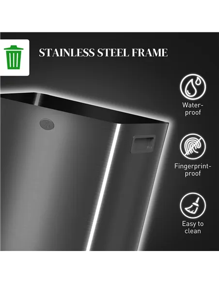HOMCOM 40L Dual Compartment Stainless Steel Bin, with Deodoriser Holders - Black