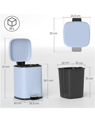 HOMCOM 12L Modern Boxy Metal Home Kitchen Bin - Light Blue
