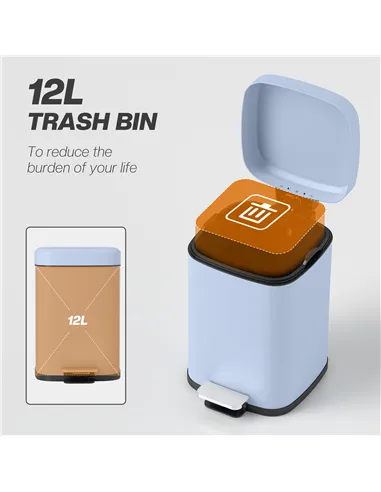 HOMCOM 12L Modern Boxy Metal Home Kitchen Bin - Light Blue