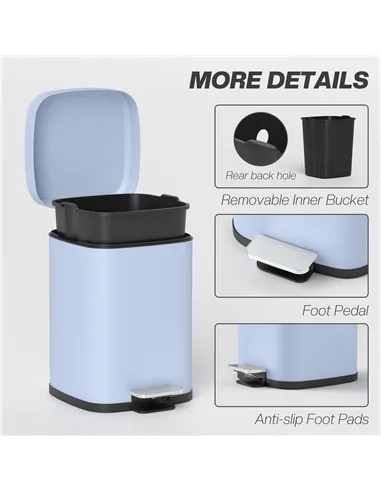 HOMCOM 12L Modern Boxy Metal Home Kitchen Bin - Light Blue