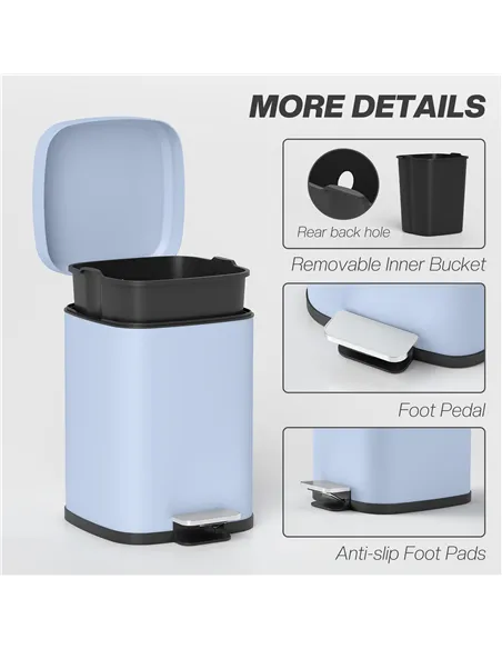 HOMCOM 12L Modern Boxy Metal Home Kitchen Bin - Light Blue
