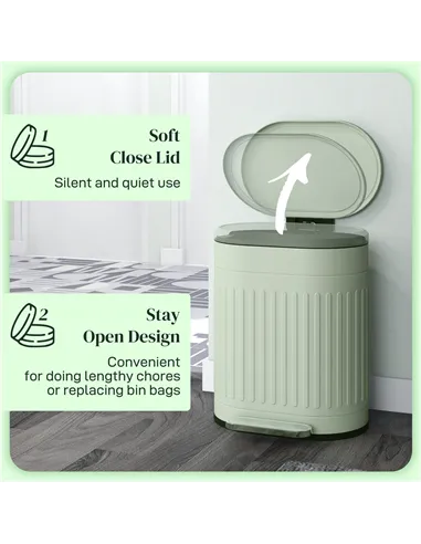 HOMCOM 20L Metal Kitchen Bin, with Soft-Close Lid - Light Green