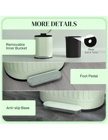 HOMCOM 20L Metal Kitchen Bin, with Soft-Close Lid - Light Green