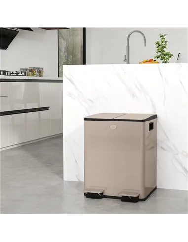 HOMCOM 40L Dual Compartment Stainless Steel Bin, with Deodoriser Holders - Gold Tone