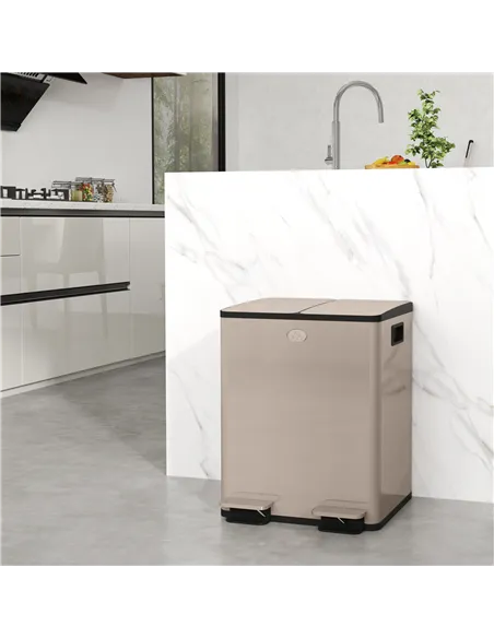 HOMCOM 40L Dual Compartment Stainless Steel Bin, with Deodoriser Holders - Gold Tone