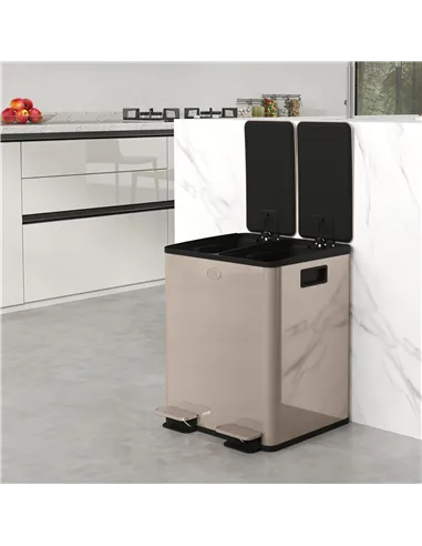 HOMCOM 40L Dual Compartment Stainless Steel Bin, with Deodoriser Holders - Gold Tone