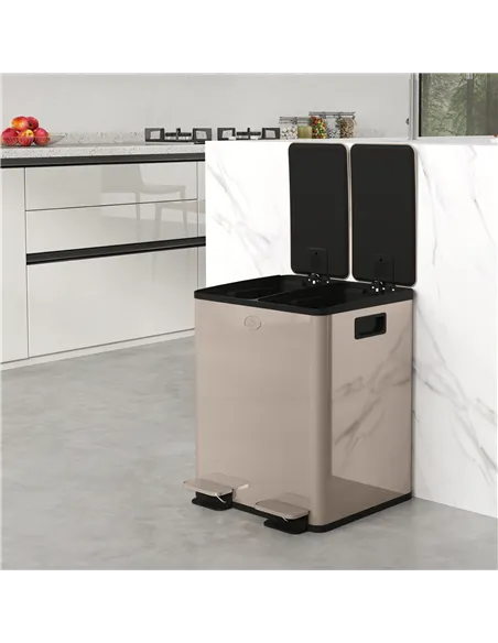 HOMCOM 40L Dual Compartment Stainless Steel Bin, with Deodoriser Holders - Gold Tone