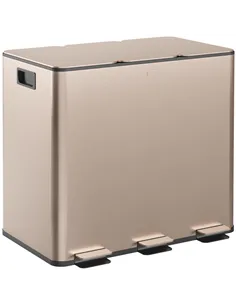 HOMCOM 45L Triple Compartment Stainless Steel Bin, with Deodoriser Holders - Gold Tone