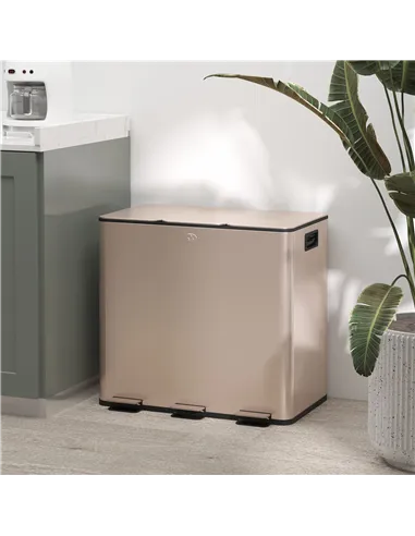 HOMCOM 45L Triple Compartment Stainless Steel Bin, with Deodoriser Holders - Gold Tone