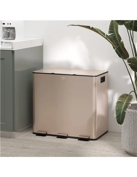 HOMCOM 45L Triple Compartment Stainless Steel Bin, with Deodoriser Holders - Gold Tone