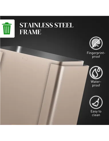 HOMCOM 45L Triple Compartment Stainless Steel Bin, with Deodoriser Holders - Gold Tone