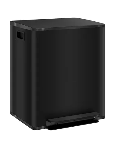 HOMCOM 50L Dual Compartment Stainless Steel Bin, with Deodoriser Holders - Black