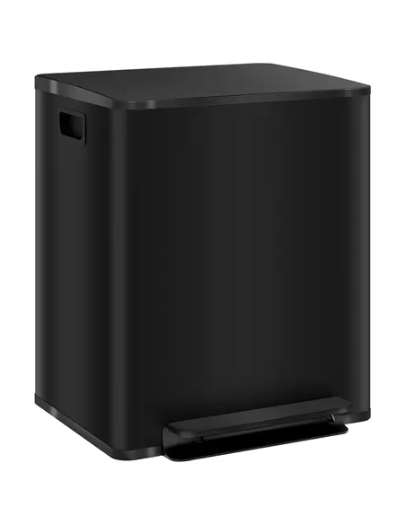 HOMCOM 50L Dual Compartment Stainless Steel Bin, with Deodoriser Holders - Black