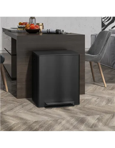 HOMCOM 50L Dual Compartment Stainless Steel Bin, with Deodoriser Holders - Black