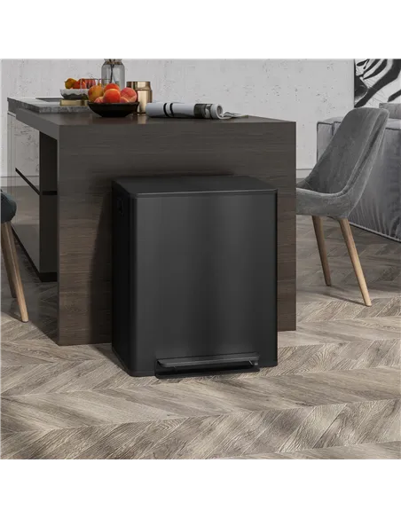 HOMCOM 50L Dual Compartment Stainless Steel Bin, with Deodoriser Holders - Black