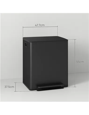 HOMCOM 50L Dual Compartment Stainless Steel Bin, with Deodoriser Holders - Black