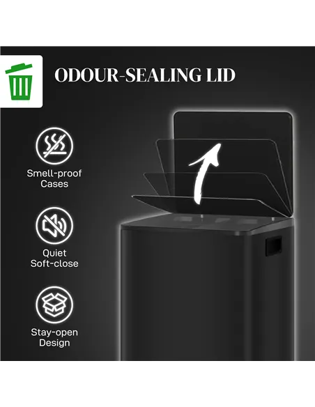 HOMCOM 50L Dual Compartment Stainless Steel Bin, with Deodoriser Holders - Black