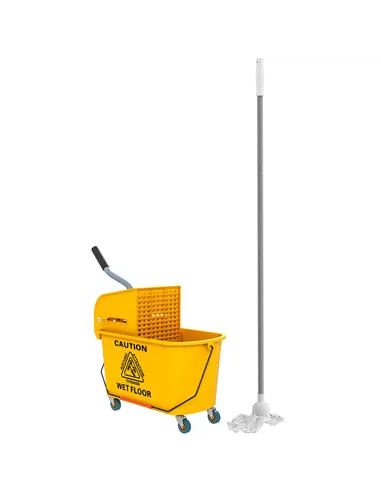 HOMCOM Mop Bucket with Wringer Set on Wheels for Floor Cleaning, 20 Litre Side Press Wringer with Handle and Mop, Yellow