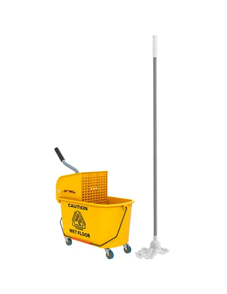 HOMCOM Mop Bucket with Wringer Set on Wheels for Floor Cleaning, 20 Litre Side Press Wringer with Handle and Mop, Yellow